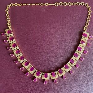 Gold-Tone Pink Gemstone Statement Necklace